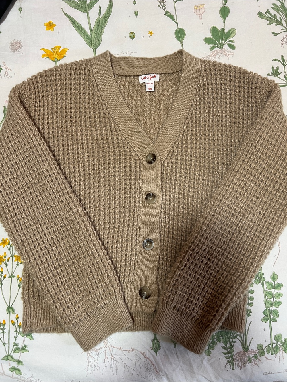 Cat & Jack Women's Taupe Waffle Knit Button Front Cardigan